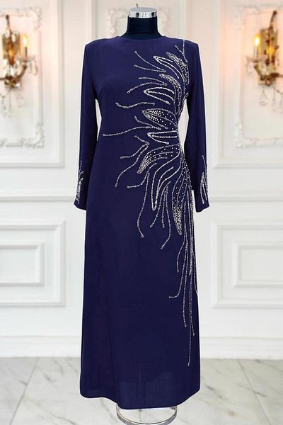 TRENDTESETTÜR ROCHIE DE SEARĂ DE PIATRĂ ALBASTRU ÎNCHIS DE FEMEI T 8063