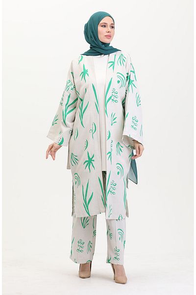 sefamerve Green Patterned Kimono Set 14935-06
