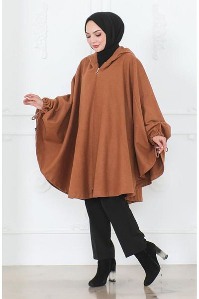 sefamerve Κουκούλα Stamp Poncho 0505-09 Tan