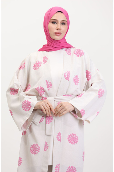 sefamerve Patterned Kimono Set Cream-Rose-Dry 14935-01