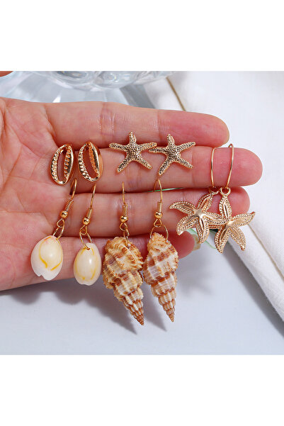Choice AEH60203 5 أقراط بتصميم صيفي على شكل نجم البحر ومحارة البحر مكونة من 4...
