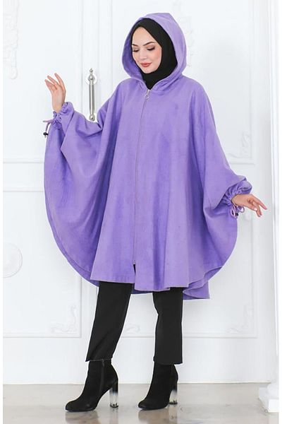sefamerve Lilac Capuz Kaše Poncho 0505-07