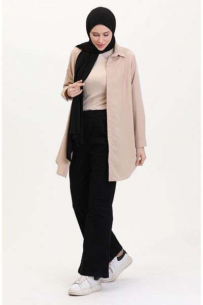 sefamerve Pantaloni evazați cu talie elastică 181612 -01 Negru
