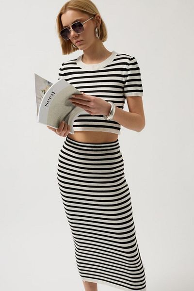 Moka Shopin Fusta cu textura midi cu dungi MokaShopin