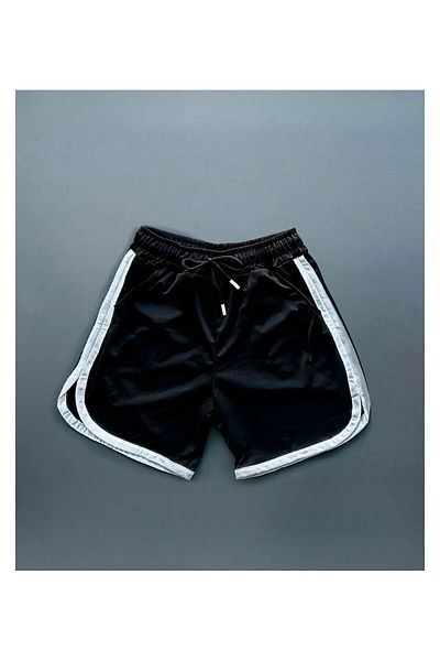 ALCİNOUS Black-Red Mesh Basketball Training Shorts Set of 2 with Stripe Detail