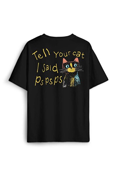 Kendim Seçtim Μαύρο μπλουζάκι Unisex Pekiçbir T-Robsten Cat Candy Oversize