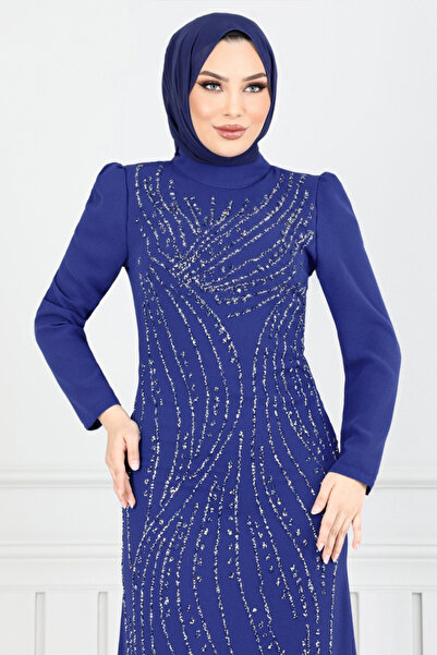 ModaMerve Taş Detaylı Abiye Elbise 4408MDH1093-M Saks