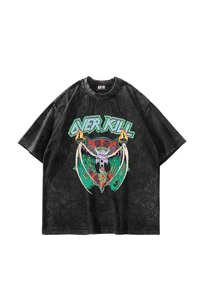 Sekizbiraltı Over Kill Printed Oversize Unisex Washable Μαύρο Tshirt