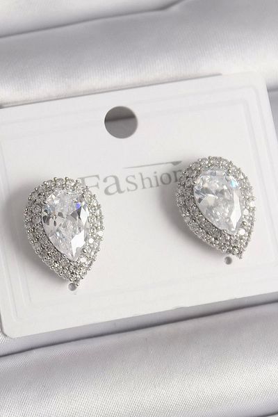 Clariss Brass Silver Color Zircon Stone Drop Model Women's Earrings