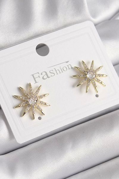 Clariss Brass Gold Color Zircon Stone Star Model Women's Earrings