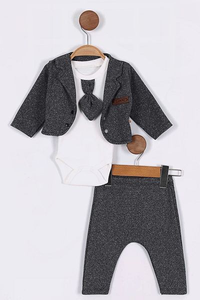 NEGİYYİM Baby Boy 3 Piece Set - Flexible with Holiday Tie, Jacket and Long Sleeve Bodysuit