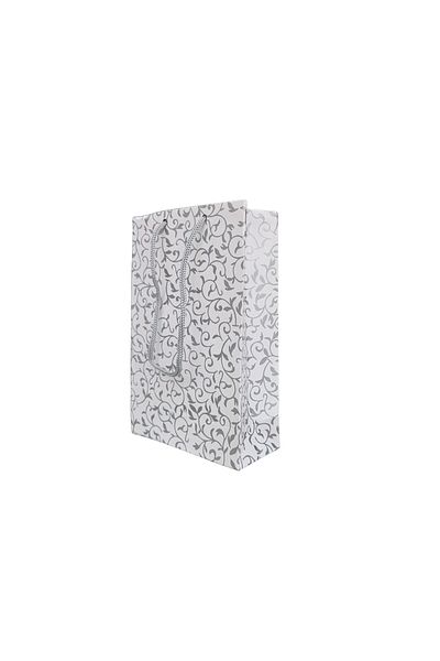 ÖZER KUTU Silver Patterned White (Pack of 25) Cardboard Bag 12X17