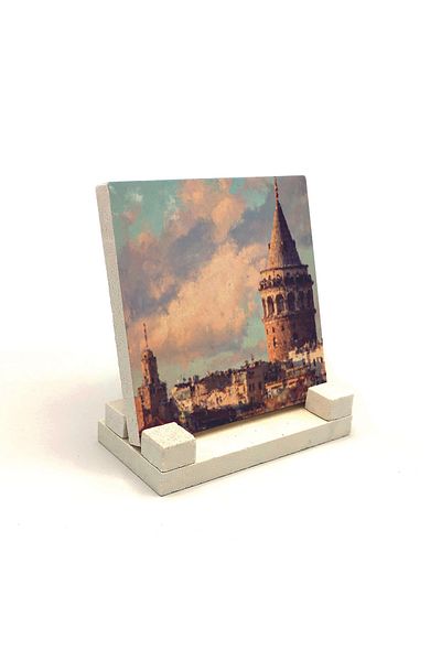 Sadrazam Suport de birou din piatră naturală imprimat Turnul Galata 10x10 Krt-22