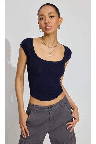 Madmext Tricou de damă cu guler larg bleumarin Mg2341