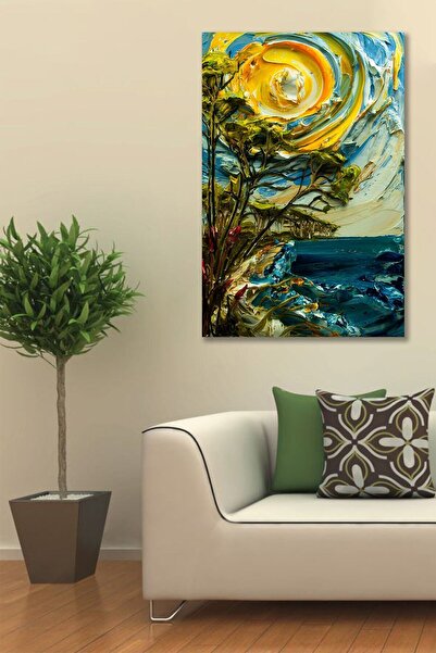 Hediyeler Kapında 70x100 Yağlı Boya Görünümlü Güneş Kanvas Tablo