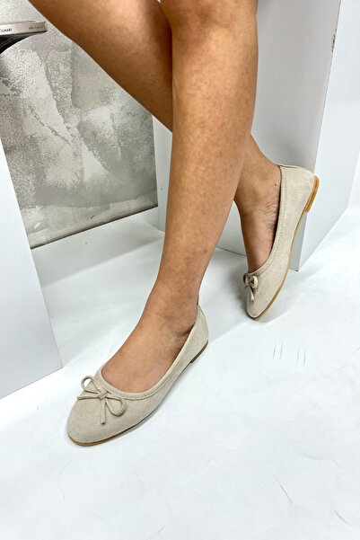 inizio Beige Suede Bow Women's Ballerinas P9009