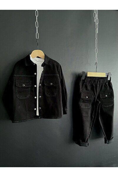 aynuraa Set 3 piese pentru băieți din Gabardină – Jachetă + Tricou + Pantaloni – slim fit