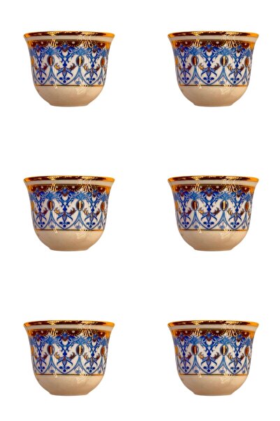 DUKKANI ISTANBUL 6 Person Porcelain Coffee Cup Blue Deniz & Mırra 6 Pieces Without Handle