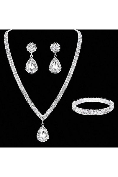 Choice S042 4 Pieces Luxurious Jewelry Set Exquisite Rhinestone Pendant Elegant Women's Crystal Silver Plat