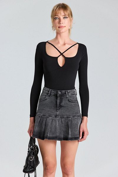 World Fashion Trends 2754 Black Cross Detailed Bodysuit