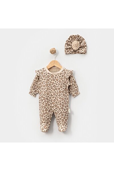 TOFFERS Talia Pamuklu Leopar Desenli Boneli Tulum Set