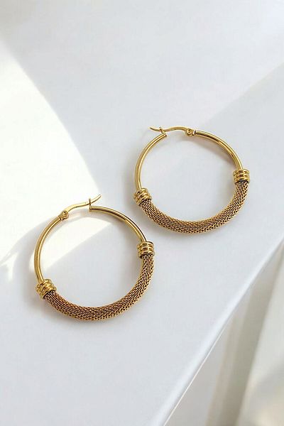Çlk Accessories 35mm Steel Mesh Glossy Hoop Earrings 35598