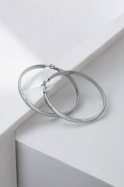 Çlk Accessories 50mm Steel Square Cut Hoop Earrings (35597)