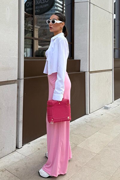 Madmext Pembe Yüksek Bel Rahat Kesim Geniş Paça Kadın Pantolon MG2309