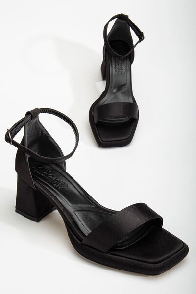 Hayalimdeki Ayakkabı Pantofi cu toc gros cu platformă din satin negru Suzi