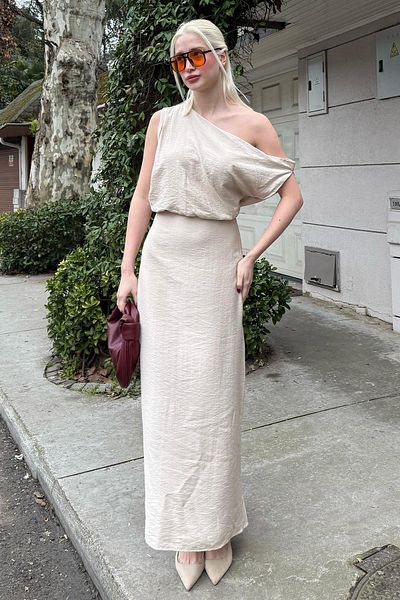 Madmext Φόρεμα Off Shoulder Stone Color Mg2349