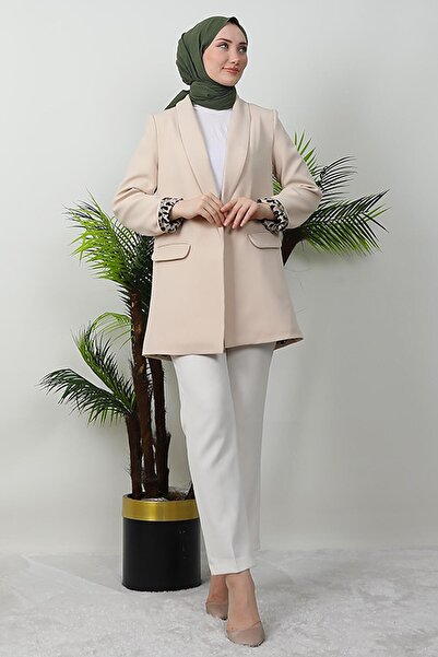 GİYZAMİLA Leopard Lined Cream Jacket