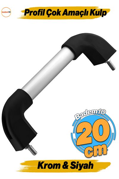 Badem10 Profil Tub 20 Cm Mâner Crom-negru Mâner de tragere Mâner Geanta Valisă Fereastră Mâner Ușă