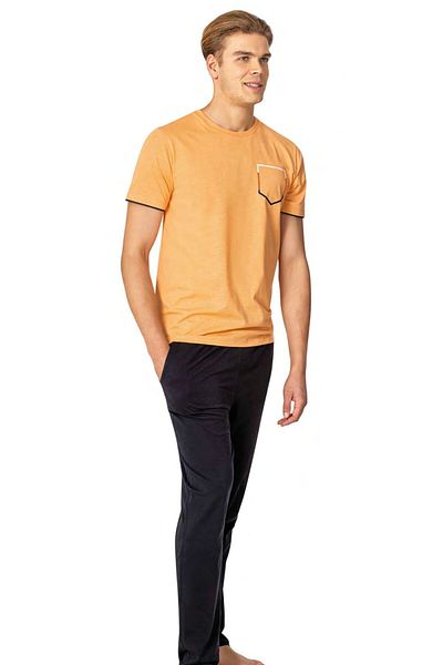 Pierre Cardin Men's Licensed Cotton Drenching 100% Crew Neck Pocket Patterned Summer T-Shirt/Pajama Set