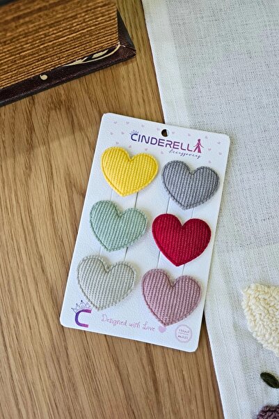 Cinderella 6'lı Kalpli Saçsız Bebek Tokası 3.5 cm - Az Saçlı Kız Bebek Toka S...