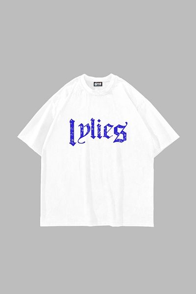 Sekizbiraltı Lylies Blue Stone Printed Oversize Unisex Λευκό Tshirt