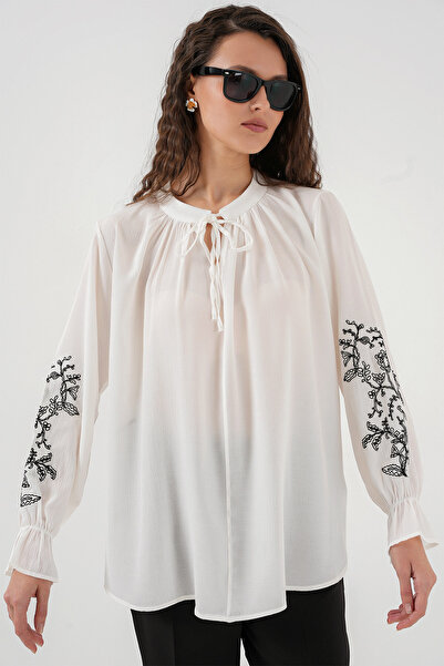 Bigdart Γυναικεία Κεντητή Πλεκτή Μπλούζα 941 - Λευκή