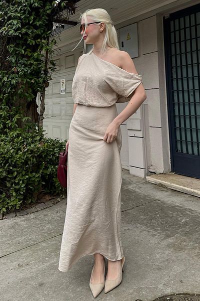 Madmext Φόρεμα Off Shoulder Stone Color Mg2349