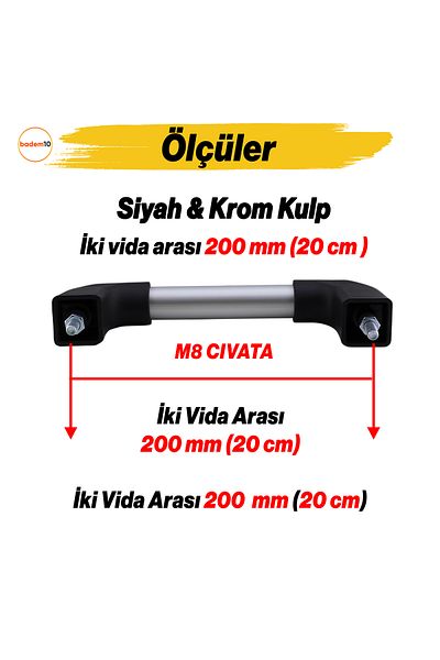 Badem10 Profil Tub 20 Cm Mâner Crom-negru Mâner de tragere Mâner Geanta Valisă Fereastră Mâner Ușă