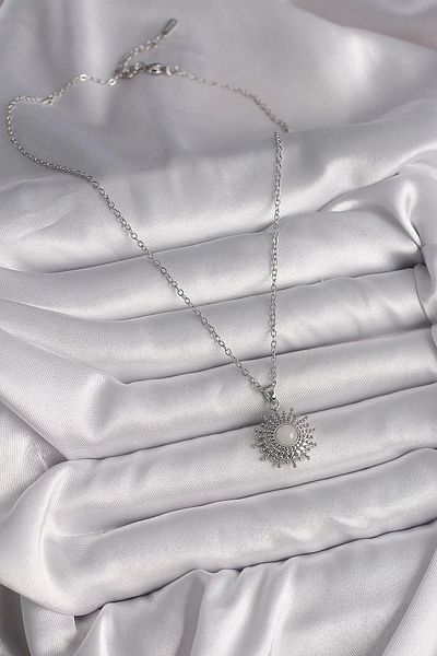 Store 316L Steel Silver Color Chain White Enamel Sun Model Women's Necklace