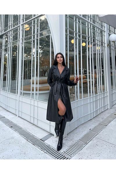 VESS MODA Vegan Belted Leather Trench Coat