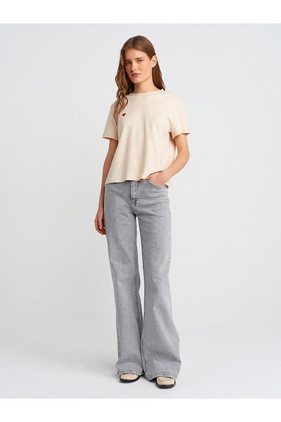 Dilvin 71796 Lycra Wideleg Denim Trousers-Grey