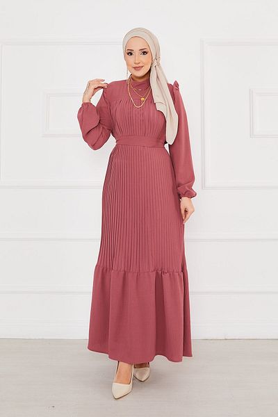 EBRUTESETTÜR Ruffled Shoulder Pleated Hijab Dress