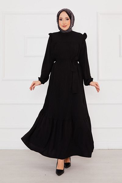 EBRUTESETTÜR Ruffled Shoulder Pleated Hijab Dress