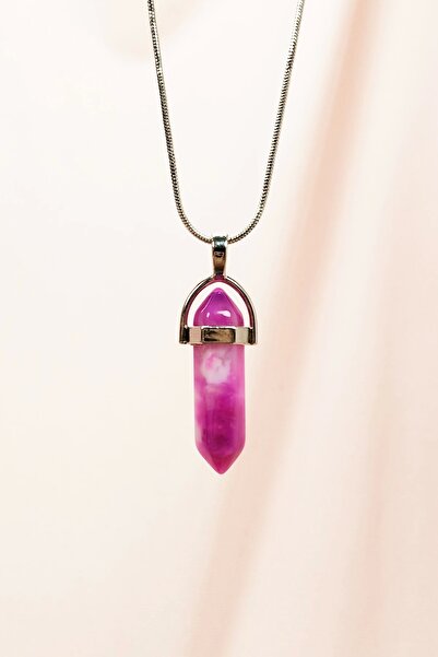 Royaleks Pembe Akit Doğal Taşı Zincirli El Yapımı Tasarımlı Kolye Uç: 3,5 cm ...