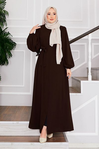 EBRUTESETTÜR Hijab Dress with Balloon Sleeve Waist Belt