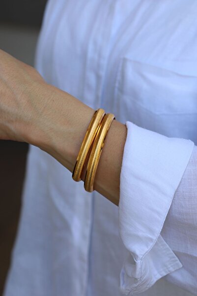 Yenigün Kuyumculuk Hediyelik Yatırımlık 2'Li Mat Simli Kadın Altın Bilezik