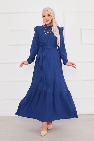 EBRUTESETTÜR Ruffled Shoulder Pleated Hijab Dress