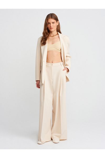 Dilvin 71625 Double Pleated Trousers-Ecru