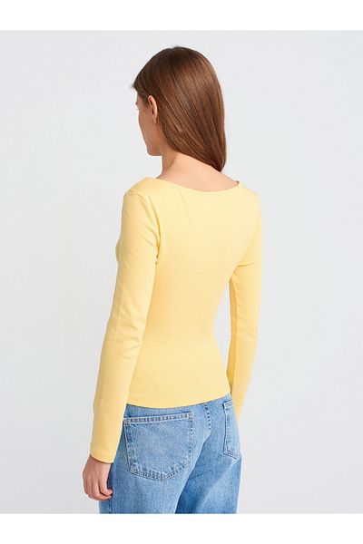Dilvin 31401 Μαζευμένο Boat Neck Top-Yellow