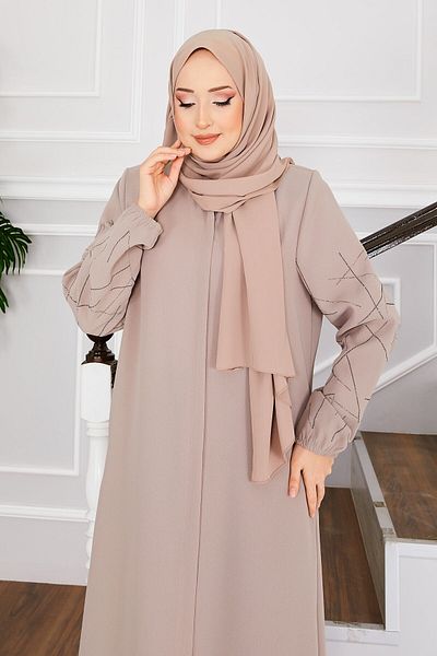EBRUTESETTÜR Ravza Stone Hijab Ferace with Sleeves